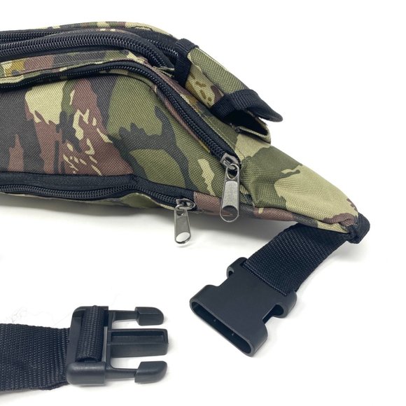 Mens FP411 Fanny Pack Poly 5 Zipper Pockets Cellphone Pouch Military Green Brown - Picture 5 of 5